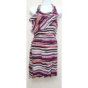 Self Esteem Purple Black White Striped Hi Low Ruffled Bodice Mini Dress Medium